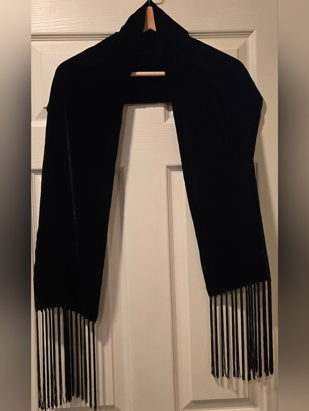 Unknown Brand Black Velvet Fringe Scarf 57in L X 10in W